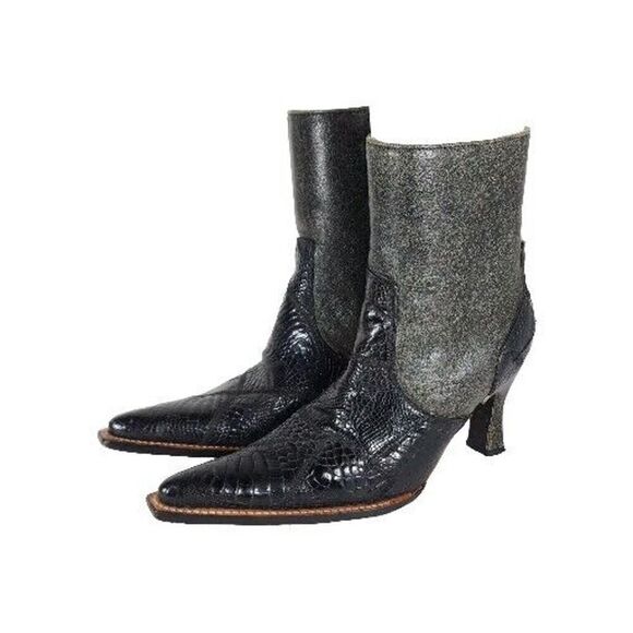 DOS Rios D R Women's US 8 Black Leather Animal Print Heels Western Cowboy Boots - Picture 1 of 16
